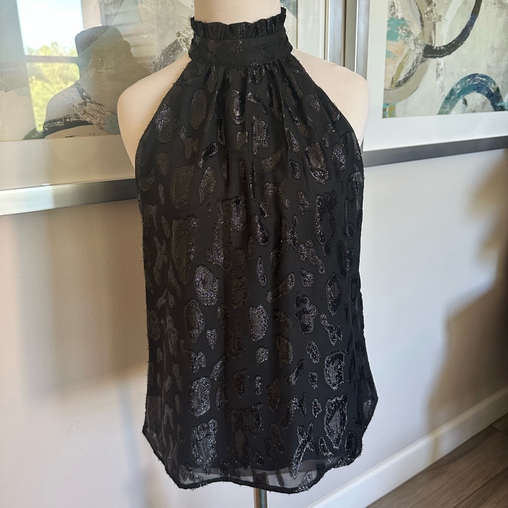 Aqua Black Halter Relaxed Blouse